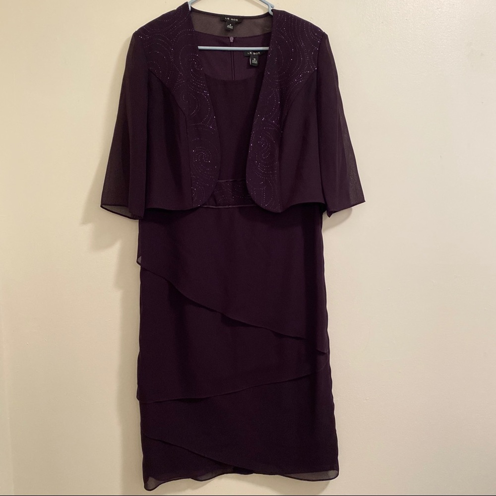 LE BOS Embroidered Trim Tiered Jacket Dress